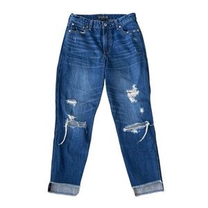 Abercrombie & Fitch Women’s Signature Collection Dark Wash Distressed Crop Jeans